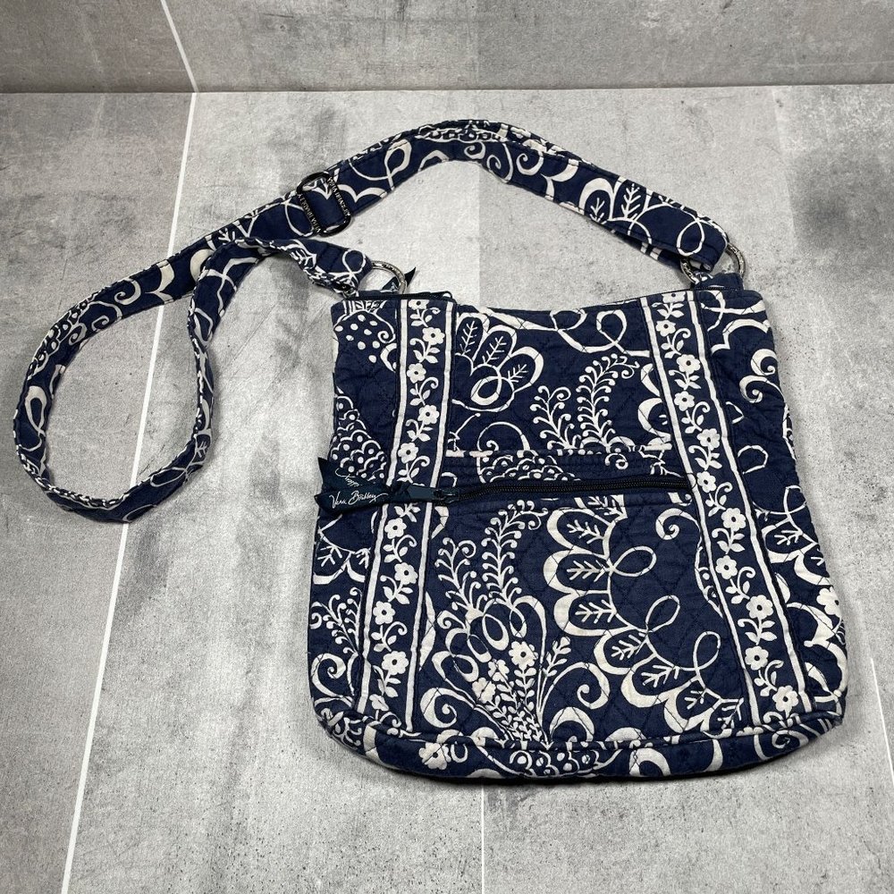 Vera Bradley Navy and White Floral Shoulder Bag with Strap